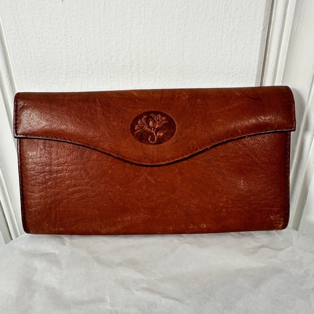 Vintage Buxton Top Grain Cowhide Leather Wallet Brown Kiss Lock Coin Purse